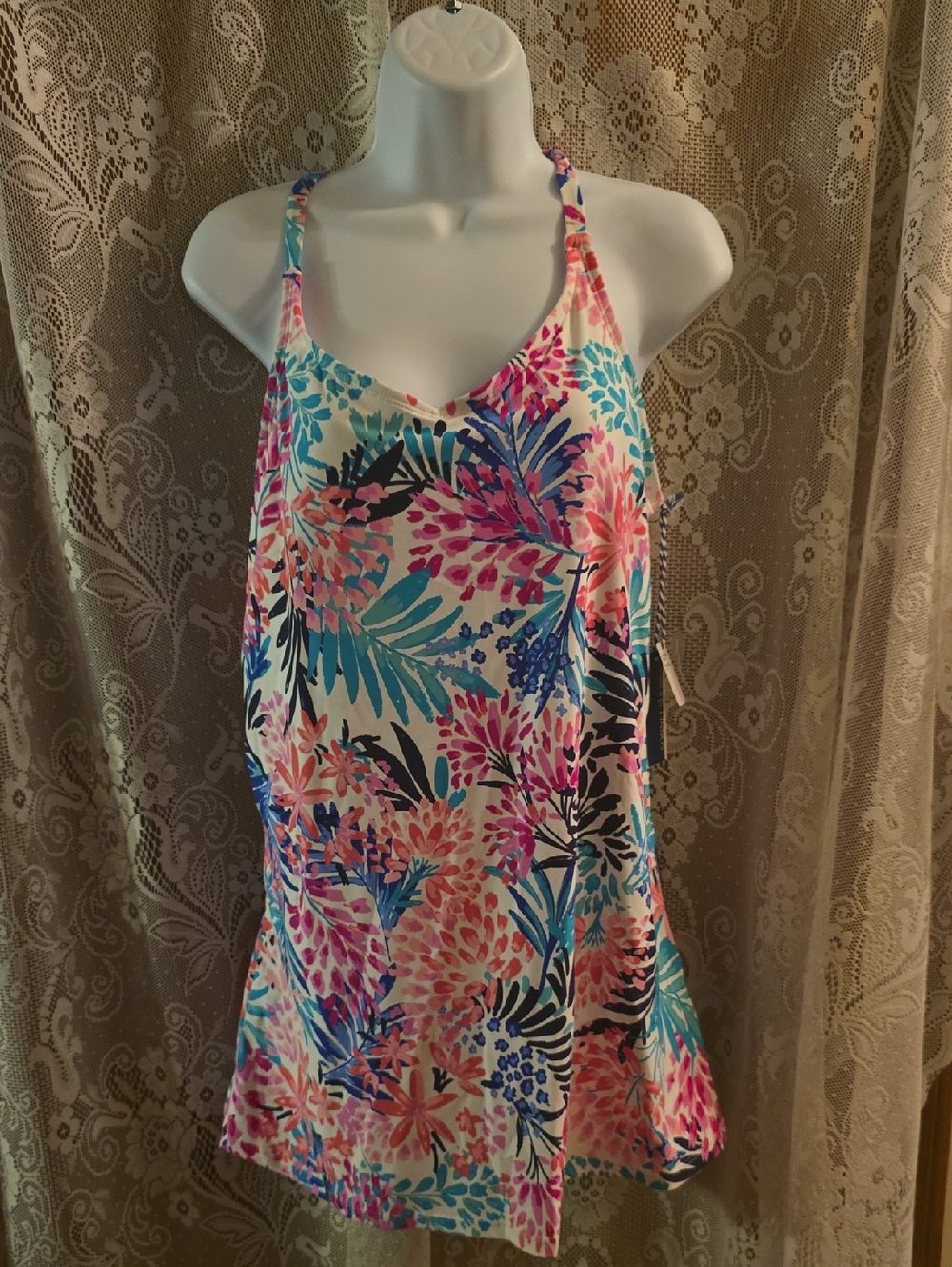 New Sonnet Shores Women's Size 6 Malibu Pink Tropical Floral Print Tankini